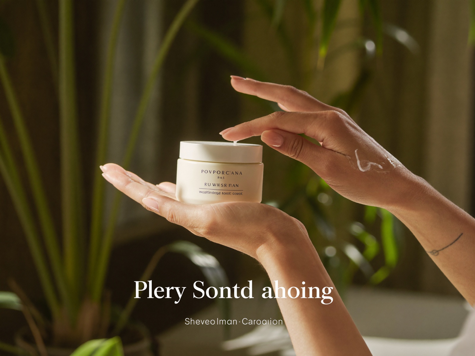 Mani che applicano una crema viso alla luce del sole